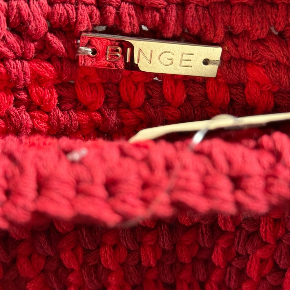 NWT BINGE Red Crochet Mini Bag With Tassels Boho Handmade Chic - Picture 13 of 15